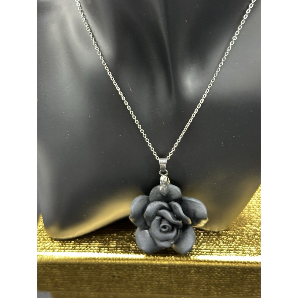 Handmade Black Rose Flower Pendant Gothic Goth Boho Maleficent Inspired